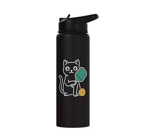 Pickleball Paddle Ball Player Minimal Clean Sports Fan Match Stainless Steel Insulated Water Bottle - color: Black