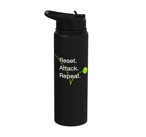 Reset Attack Repeat Competitive Pickleball Accessories Stainless Steel Insulated Water Bottle - color: Black