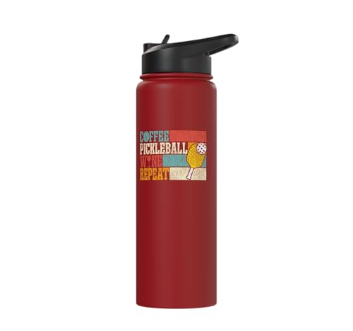 Funny Pickleball Paddle Just One More Game Stainless Steel Insulated Water Bottle - color: Red