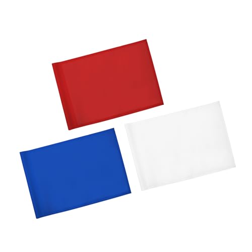 KINGTOP Standard Golf Flags with Tube Inserted, All 20" L x 14" H, Practice Putting Green Flag for Yard, Tournament Course, 420D Nylon PGA Regulation Chipping Pin Flag - color: 14x20 Inch- Red, Blue and White, 3-pk