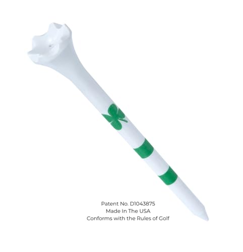 NorthPointe Four Leaf Clover/Shamrock 3 ¼” Plastic Golf Tees - 100 Tees in Bulk - color: White and Green