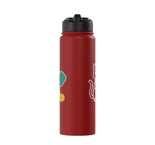 Pickleball Paddle Ball Player Minimal Clean Sports Fan Match Stainless Steel Insulated Water Bottle - color: Red