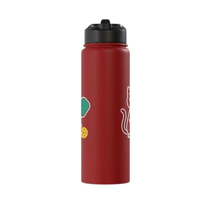 Pickleball Paddle Ball Player Minimal Clean Sports Fan Match Stainless Steel Insulated Water Bottle - color: Red