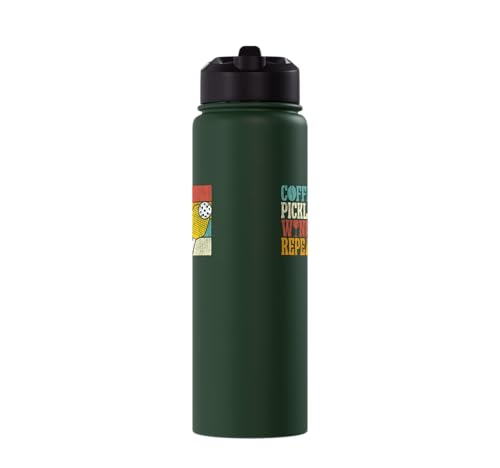 Funny Pickleball Paddle Just One More Game Stainless Steel Insulated Water Bottle - color: Dark Green