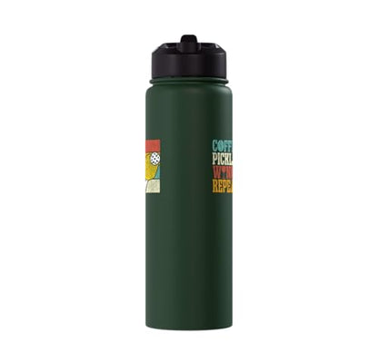 Funny Pickleball Paddle Just One More Game Stainless Steel Insulated Water Bottle - color: Dark Green