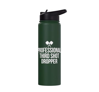 Professional Third Shot Dropper Pickleball Player Design Stainless Steel Insulated Water Bottle - color: Dark Green