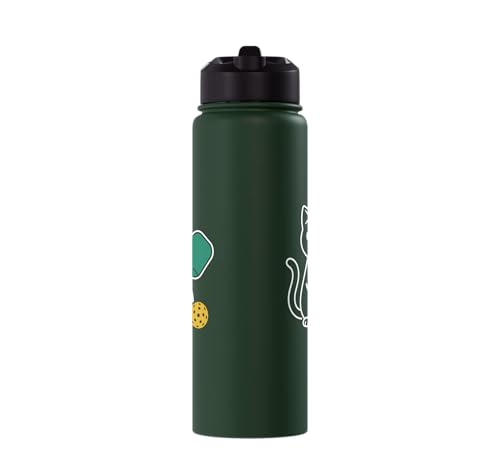 Pickleball Paddle Ball Player Minimal Clean Sports Fan Match Stainless Steel Insulated Water Bottle - color: Dark Green