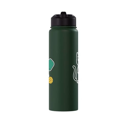 Pickleball Paddle Ball Player Minimal Clean Sports Fan Match Stainless Steel Insulated Water Bottle - color: Dark Green