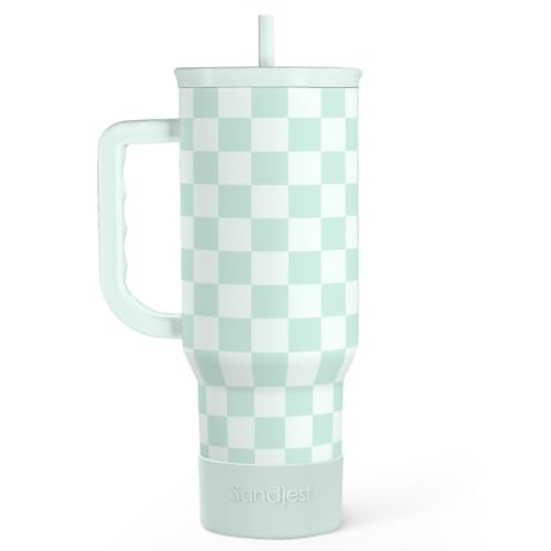 Checkered Tumbler with Handle 40oz, Mint Checker Cup Stainless Steel Insulated Tumblers Coffee Travel Mug Cups with Straw, Gifts for Women Girls Teen Birthday Christmas - color: Checker