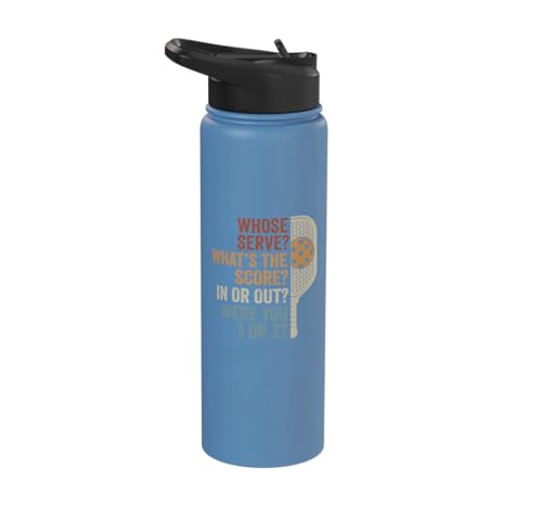 Whose Serve What's the Score Funny Pickleball Questions Stainless Steel Insulated Water Bottle - color: Light Blue