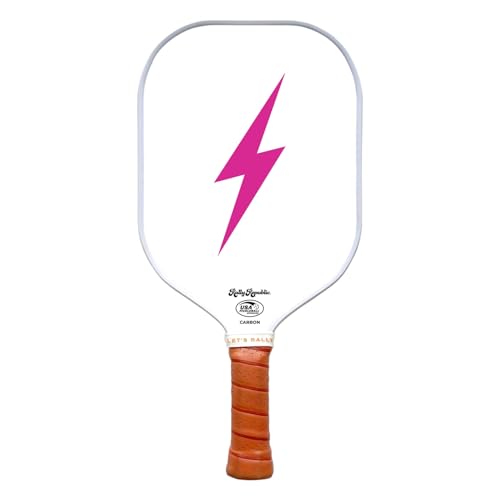 Officially Licensed Pickleball Paddle - USA Pickleball Association Approved Racket - Lightweight Honeycomb Core, Carbon Fiber Exterior, Premium Leather Grip for Comfort - color: Pink Lightning