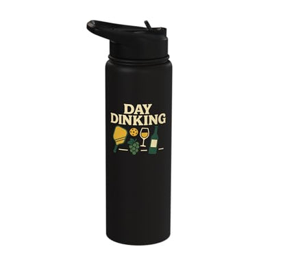 Funny Pickleball Pun Paddle Day Dinking Stainless Steel Insulated Water Bottle - color: Black