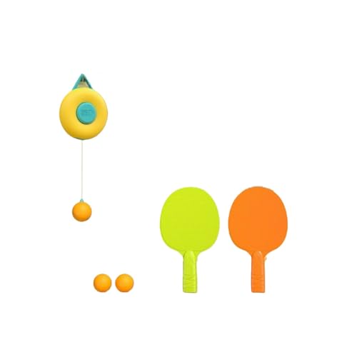 Hanging Donut Table Tennis Trainer, Indoor Doorway Ping Pong Game Set for Kids & Adults, Solo or 2-Player Practice with Paddles & Balls, Improves Hand-Eye Coordination - color: Orange Donuts