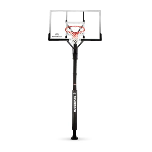 Silverback Height Adjustable In-Ground Basketball Hoop with Tempered Glass Backboard, Pro-Style Breakaway Rim & Backboard Pad