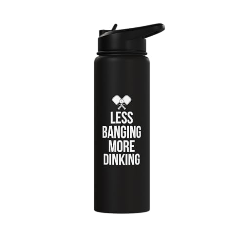 Less Banging More Dinking Pickleball Player Strategy Stainless Steel Insulated Water Bottle - color: Black