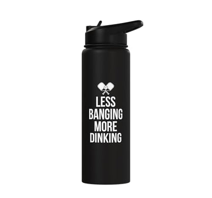 Less Banging More Dinking Pickleball Player Strategy Stainless Steel Insulated Water Bottle - color: Black