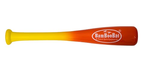 BamBooBat by PINNACLE SPORTS EQUIPMENT INC. Adult Baseball and Softball Wood One Hand Training Bat- 18 Inch or 21 Inch - color: Yellow Handle / Orange Barrel, size: 21 Inch