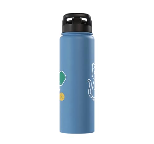 Pickleball Paddle Ball Player Minimal Clean Sports Fan Match Stainless Steel Insulated Water Bottle - color: Light Blue