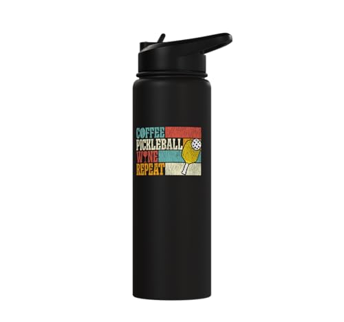 Funny Pickleball Paddle Just One More Game Stainless Steel Insulated Water Bottle - color: Black