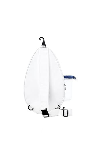 White PU One Shoulder Crossbody Tennis Backpack Girls Tennis Bag Tennis Racket Sling Bag for Women, with Water Bottle Holder - color: cream white