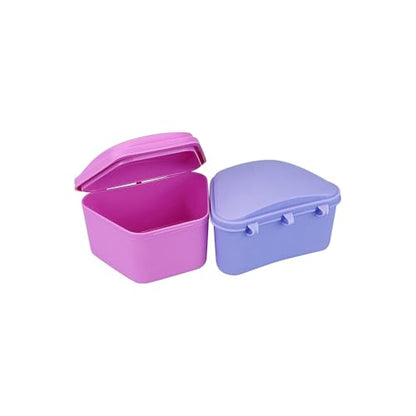 2PCS Trapezoid Retainer Case, Convenient Mouth Guard Cases, Multicolored Denture Bath Box for Aligner, Retainers, Mouth Guard, Night Guard, Travel Cleaning
