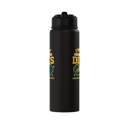 Funny Pickleball Pun Paddle I'm Just Here For The Dinks Stainless Steel Insulated Water Bottle - color: Black