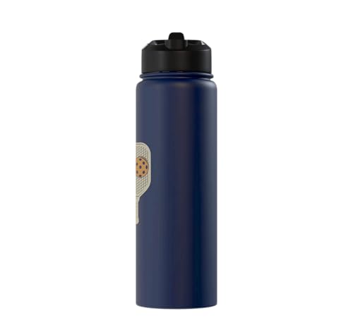 Whose Serve What's the Score Funny Pickleball Questions Stainless Steel Insulated Water Bottle - color: Navy Blue