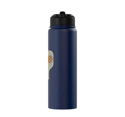 Whose Serve What's the Score Funny Pickleball Questions Stainless Steel Insulated Water Bottle - color: Navy Blue