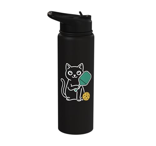 Pickleball Paddle Ball Player Minimal Clean Sports Fan Match Stainless Steel Insulated Water Bottle - color: Black