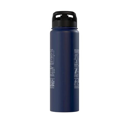 Pickleball Paddle Court Layout Net Height Chart Stainless Steel Insulated Water Bottle - color: Navy Blue