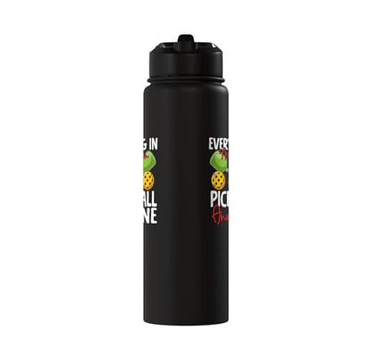 Funny Pickleball Paddle Wine Everything In Moderation Except Stainless Steel Insulated Water Bottle - color: Black