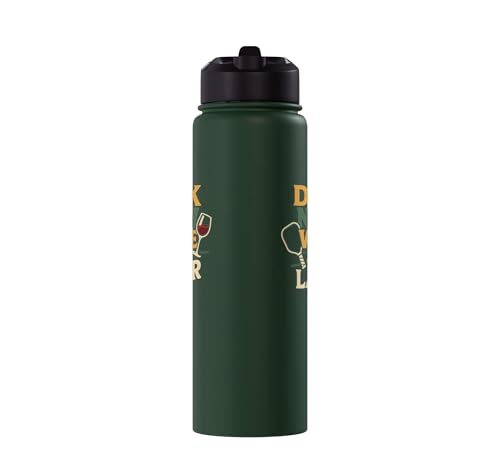 Funny Pickleball Wine Pun Paddle Dink Now Wine Later Stainless Steel Insulated Water Bottle - color: Dark Green