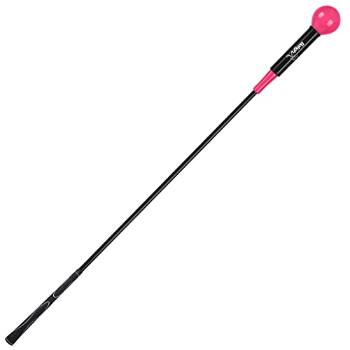 Golf Swing Trainer Aid 48"/40" Warm-Up Stick for Strength Flexibility Tempo Training Golf Practice Aid with Weighted Head Swing Corrector for Men Women - color: Rose red, size: 48"