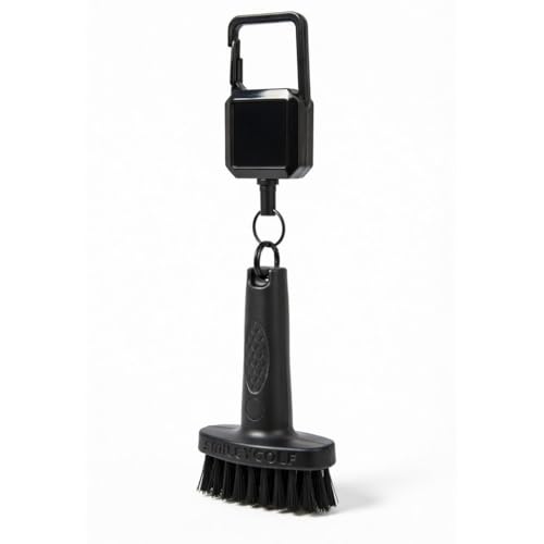 SmileyGolf Mini Golf Brush - Retractable Groove Cleaner with Carabiner Clip, 20" Extendable Cord, Non-Scratch Nylon Bristles, Pocket-Sized Pro-Tested for Irons, Wedges