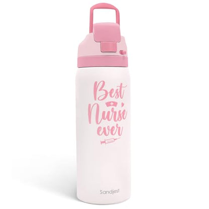 Nurse Insulated Stainless Steel Water Bottle with Straw for Sports and Travel, Best Nurse Ever, 32oz, Gifts for Women Graduation Nurse Week Appreciation Birthday Christmas - color: Nurse