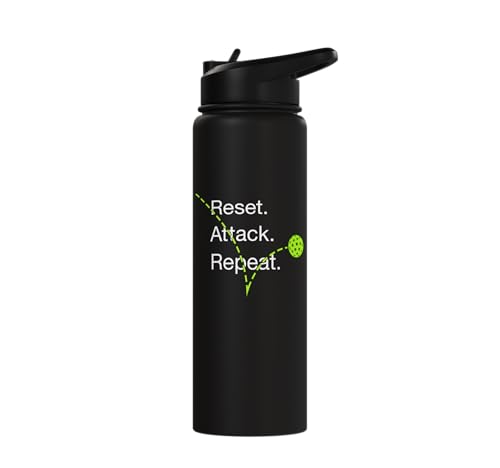 Reset Attack Repeat Competitive Pickleball Accessories Stainless Steel Insulated Water Bottle - color: Black
