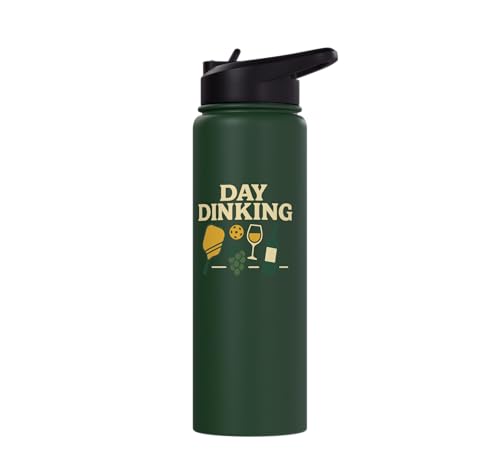 Funny Pickleball Pun Paddle Day Dinking Stainless Steel Insulated Water Bottle - color: Dark Green