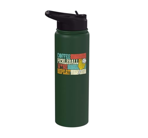 Funny Pickleball Paddle Just One More Game Stainless Steel Insulated Water Bottle - color: Dark Green