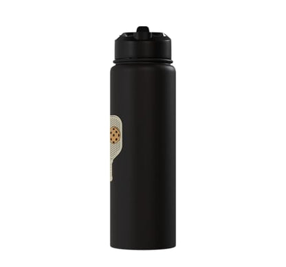 Whose Serve What's the Score Funny Pickleball Questions Stainless Steel Insulated Water Bottle - color: Black