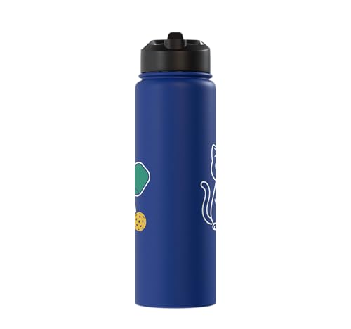 Pickleball Paddle Ball Player Minimal Clean Sports Fan Match Stainless Steel Insulated Water Bottle - color: Royal Blue