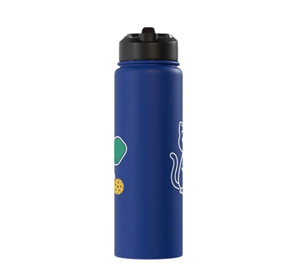 Pickleball Paddle Ball Player Minimal Clean Sports Fan Match Stainless Steel Insulated Water Bottle - color: Royal Blue