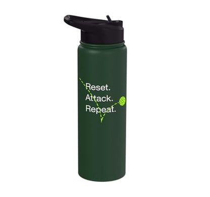 Reset Attack Repeat Competitive Pickleball Accessories Stainless Steel Insulated Water Bottle - color: Dark Green