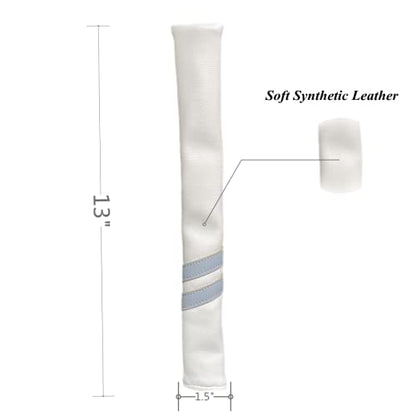Classic Golf Alignment Stick Cover Headcover Holder 13in Hold at Least 2 Sticks - White, Light Blue, Black Soft Synthetic Leather Well Made
