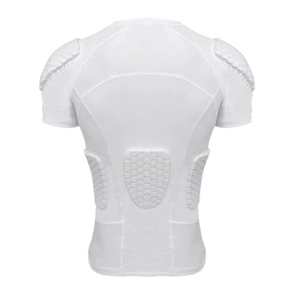 Mens Padded Compression Shirt Football Rib Protectors 6-Football Pads Chest Protector Padded Shirt Protective Gear for Football Baseball Basketball - size: Small, style: White