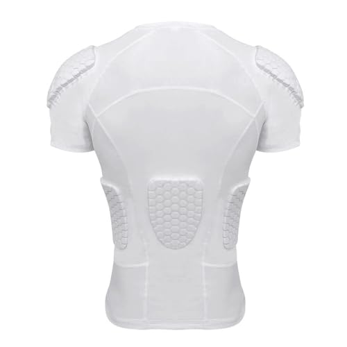 Mens Padded Compression Shirt Football Rib Protectors 6-Football Pads Chest Protector Padded Shirt Protective Gear for Football Baseball Basketball - size: Large, style: White