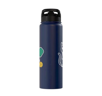 Pickleball Paddle Ball Player Minimal Clean Sports Fan Match Stainless Steel Insulated Water Bottle - color: Navy Blue