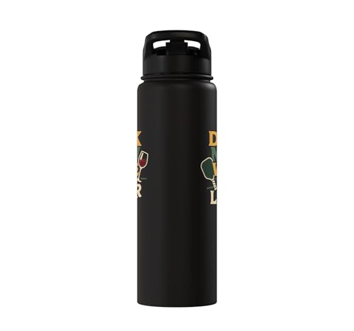 Funny Pickleball Wine Pun Paddle Dink Now Wine Later Stainless Steel Insulated Water Bottle - color: Black