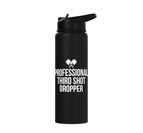 Professional Third Shot Dropper Pickleball Player Stainless Steel Insulated Water Bottle - color: Black