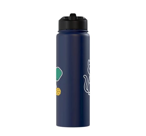 Pickleball Paddle Ball Player Minimal Clean Sports Fan Match Stainless Steel Insulated Water Bottle - color: Navy Blue