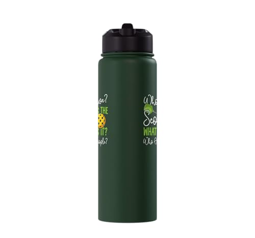 Funny Pickleball Paddle Whose Serve? What's The Score? What Stainless Steel Insulated Water Bottle - color: Dark Green